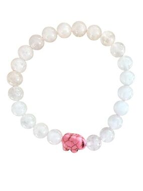 MyFahlo Pink & Iridescent White Elephant Beaded Bracelet NWOT